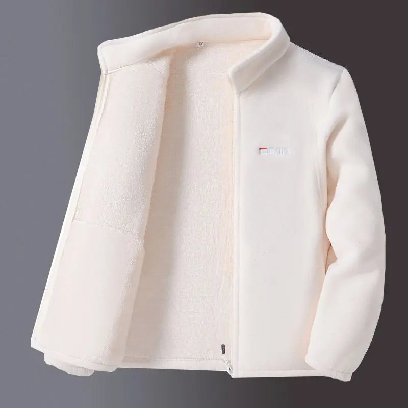 Women’s Lamb Velvet Zip-Up Jacket - Warm Embroidered Stand Collar Casual Sweatshirt