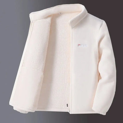 Women’s Lamb Velvet Zip-Up Jacket - Warm Embroidered Stand Collar Casual Sweatshirt