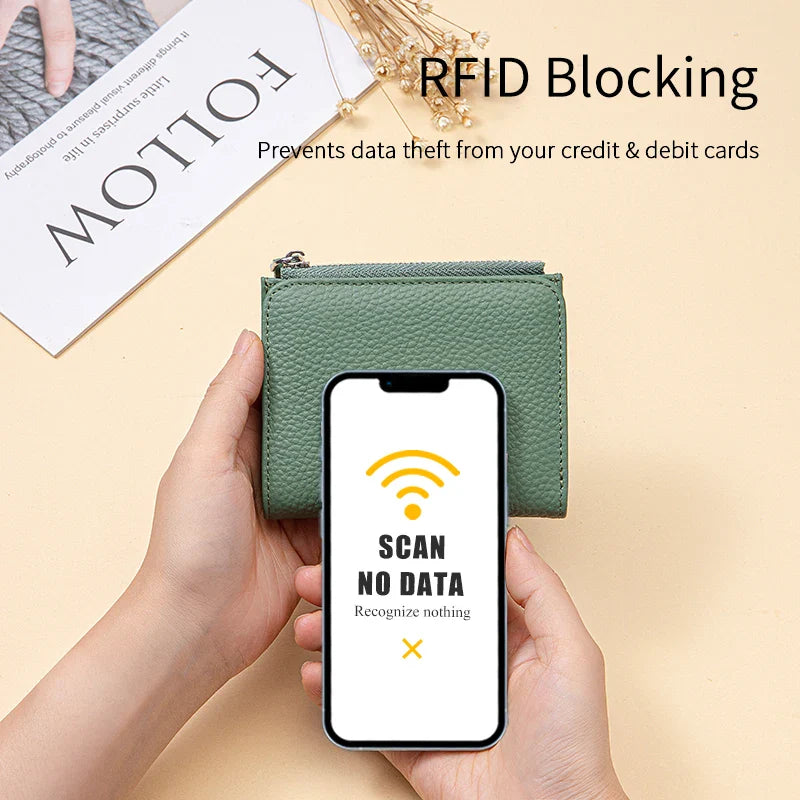 Women’s Genuine Leather Slim Wallet — RFID Blocking Bi-Fold with Card Holder & Coin Pocket