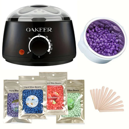 [EU Plug] 200ml Black Wax Melting Machine – 200g Wax Beans Set for Hair Removal & Wax Therapy Heating
