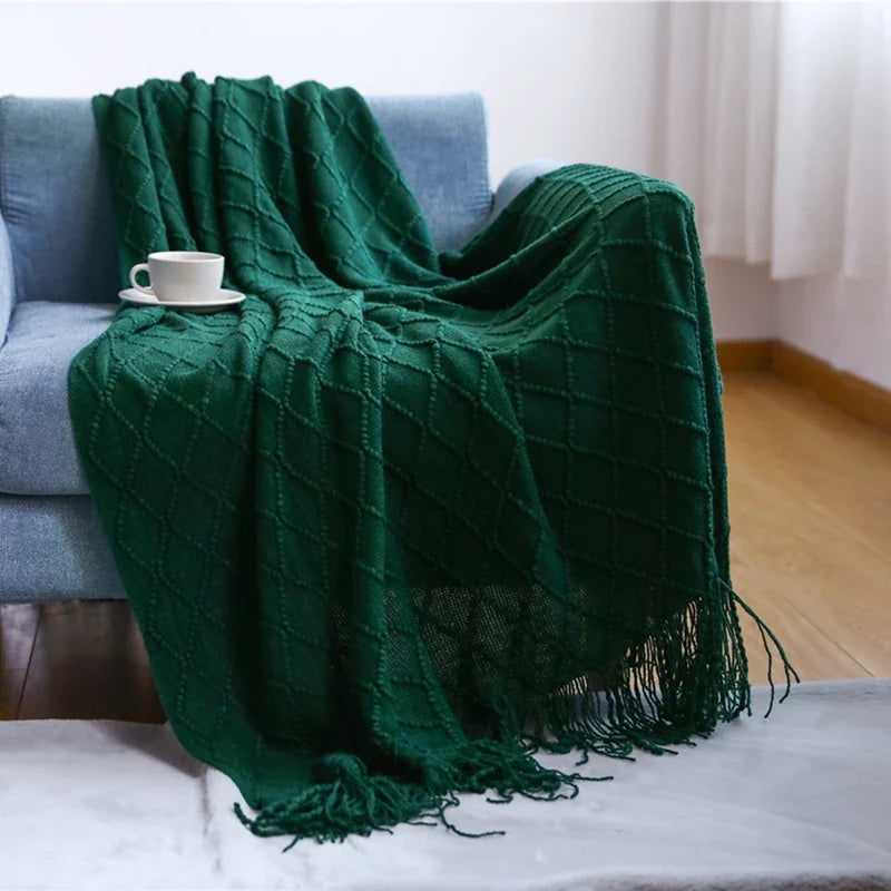 White Boho Throw Blanket – Textured Chunky Knitted Vintage Luxury Bedspread, Sofa Cover Manta Para Sofá