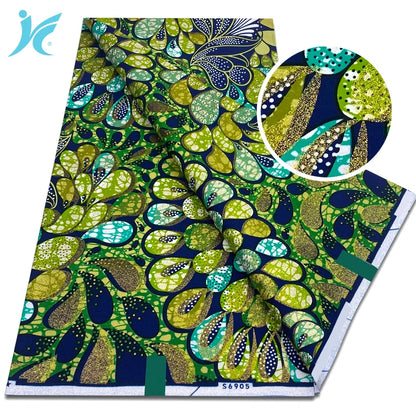 New African Grand Super Batik Fabric - Soft Real Print Glitter Gold Ankara Wax Fabric for Dresses & Sewing