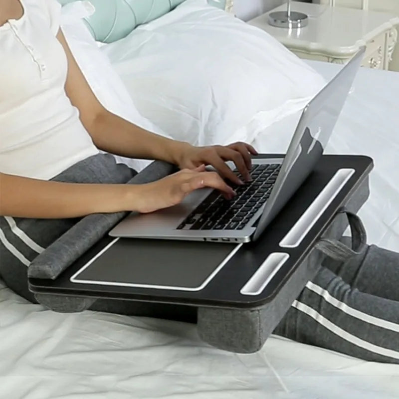 Multi-Purpose Laptop Desk with Adjustable Legs – Portable Bed & Sofa Table with Double Groove, Anti-Slip Bar & Embedded Mouse Pad