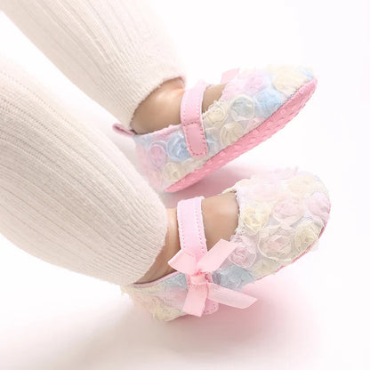 Baby Girl Rose Walk Shoes - Chiffon Rose Dress Shoes & Soft Casual Footwear for 0–1 Year