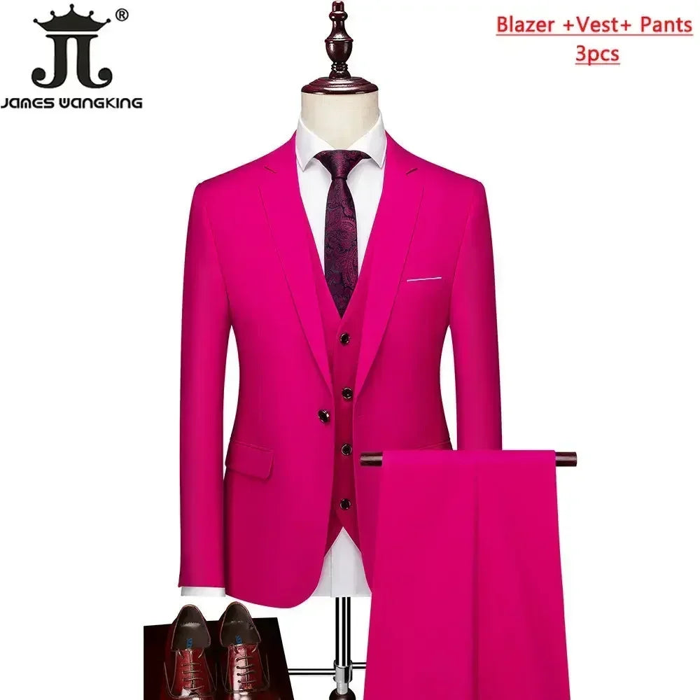 Men's 3 Piece Suit Set - Solid Color Formal Business Jacket Vest Pants Wedding Groom Party Tuxedo Outfit M-6XL
