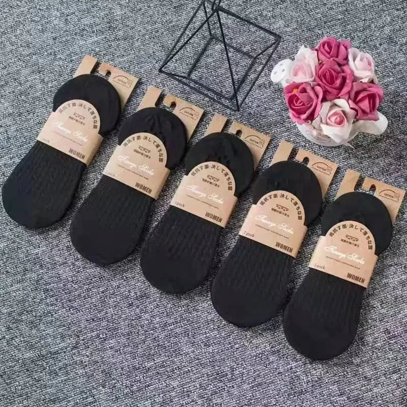 5 Pairs Women's Silicone Invisible Boat Socks - Summer Solid Color Ankle Socks, Soft Cotton Slipper, Size 35-40 EUR