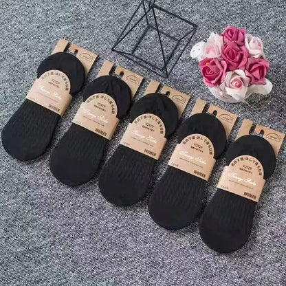 5 Pairs Women's Silicone Invisible Boat Socks - Summer Solid Color Ankle Socks, Soft Cotton Slipper, Size 35-40 EUR