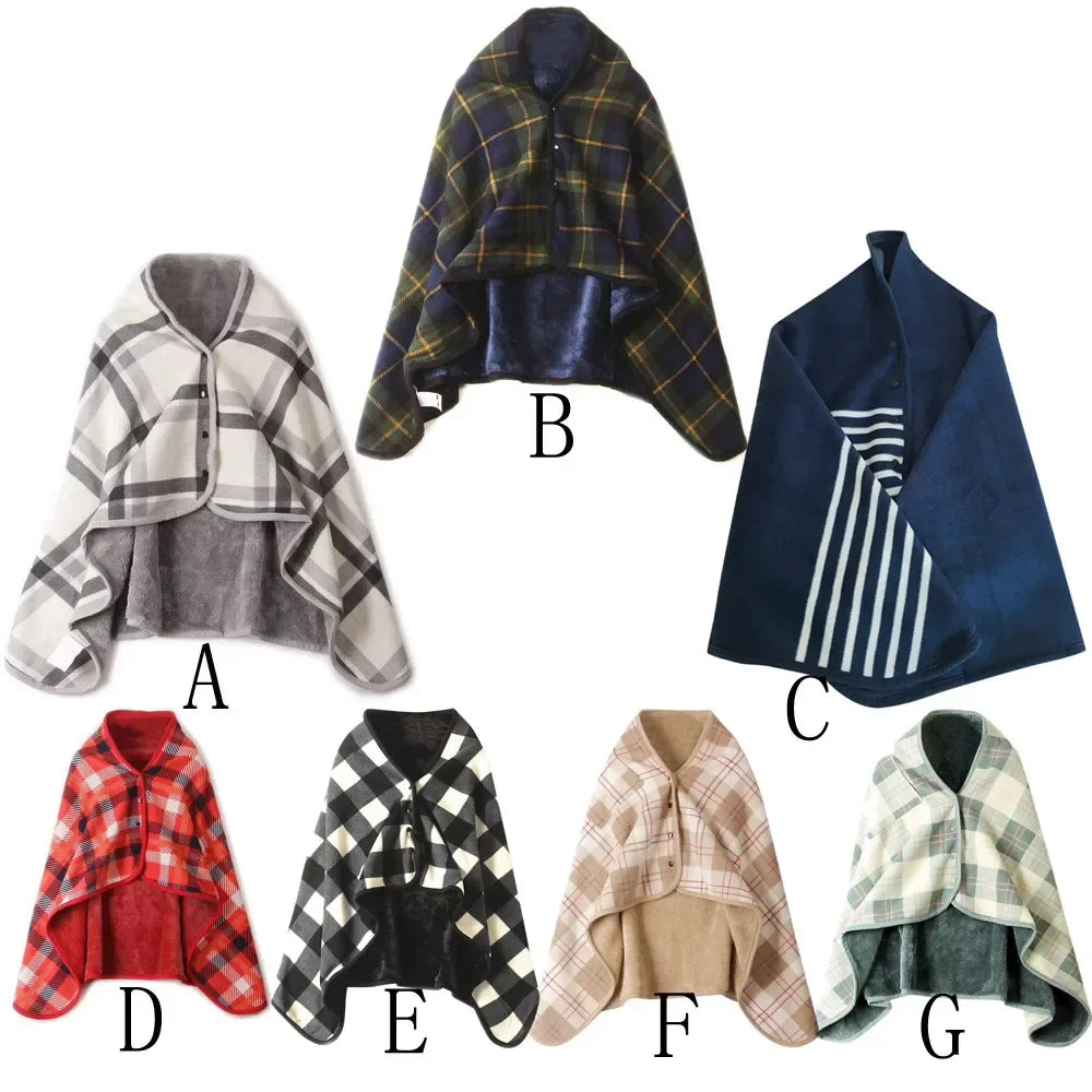 Women’s Double-Layer Tartan Plaid Blanket Scarf – Winter Warm Multifunction Shawl Wrap