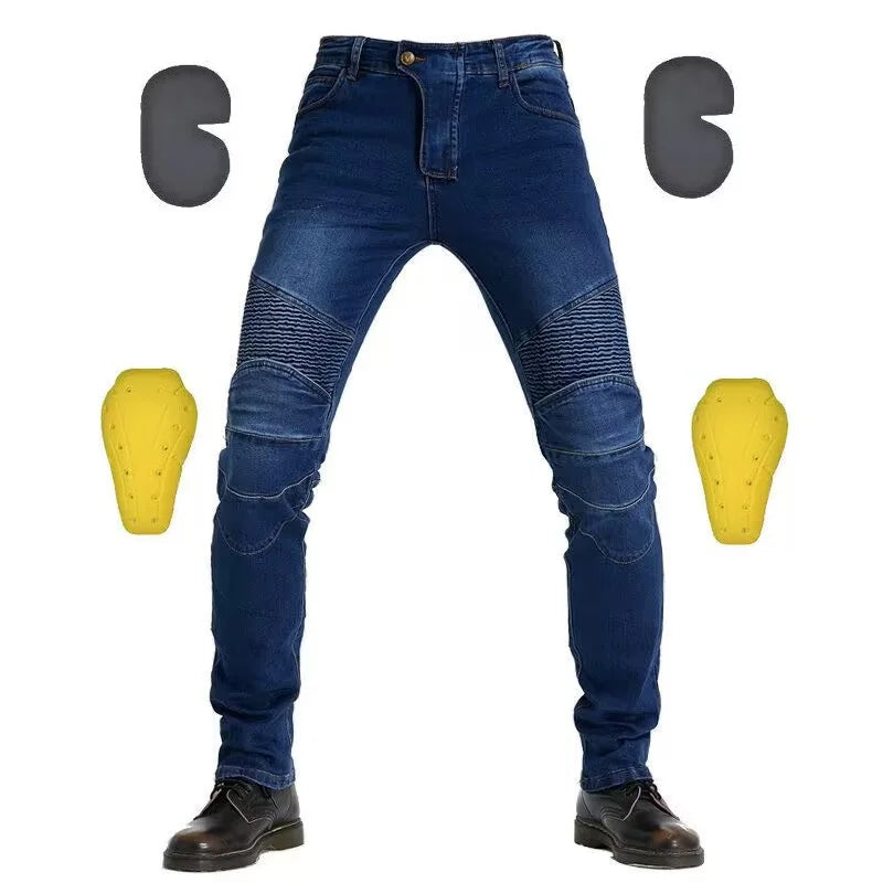 Men's Embroidery Motorcycle Jeans – Protective Gear with Belt, Motocross Pants for Driver License Test & Riding