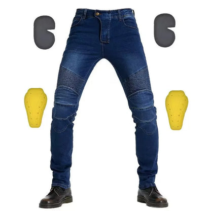Men's Embroidery Motorcycle Jeans – Protective Gear with Belt, Motocross Pants for Driver License Test & Riding