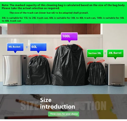 60/100L Large Kitchen Garbage Bags – 1 Roll (15 PCS) Thick Black Disposable Waste Bags with Drawstring Handles