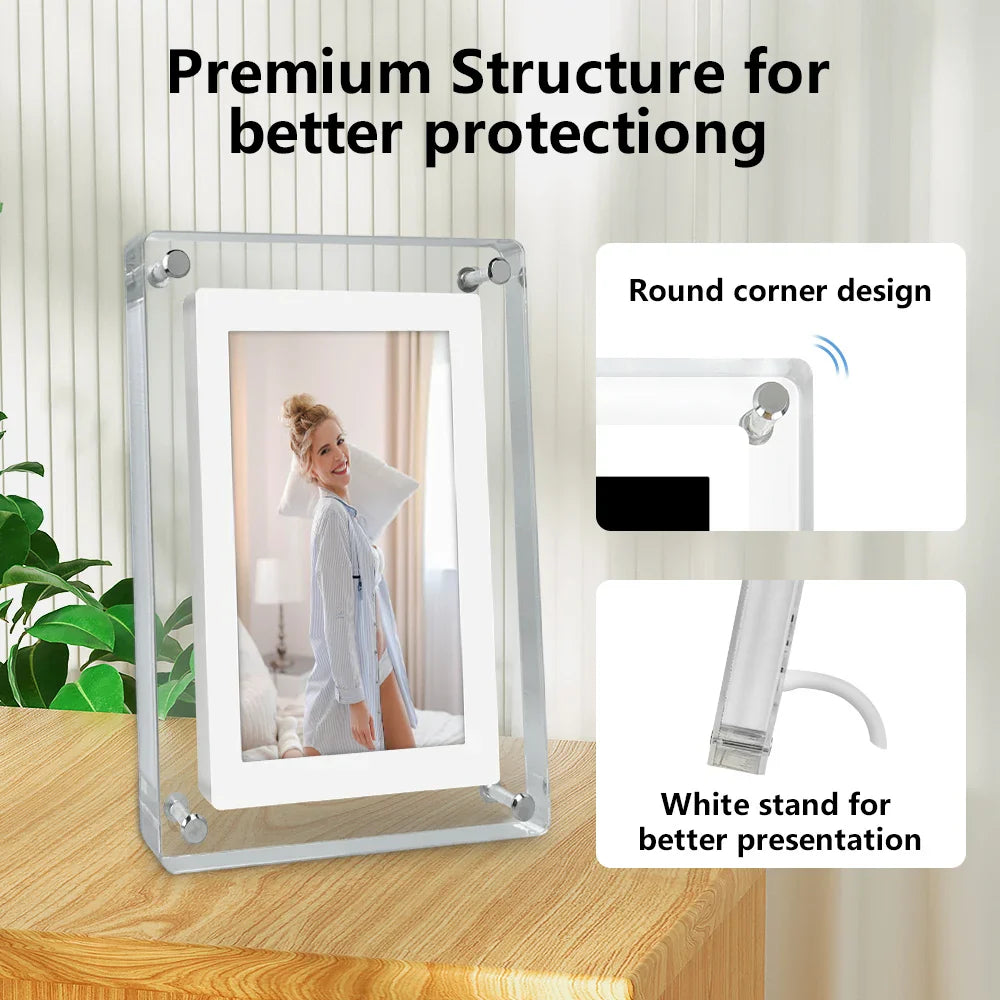 5-Inch Acrylic Digital Photo Frame – Vertical IPS Display, 4GB Memory & 1200mAh Battery Portable Picture Frame
