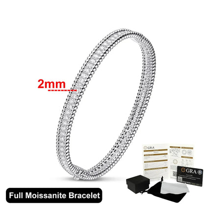 2mm Full Moissanite Bracelet – GRA Certified, 925 Sterling Silver, 18K Gold Plated Luxury Bangle for Women
