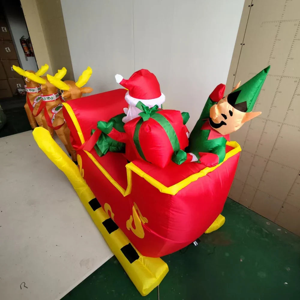 3.7M Inflatable Christmas Santa Claus Sled – LED Light Ornament for Xmas Party, New Year, and Garden Decoration