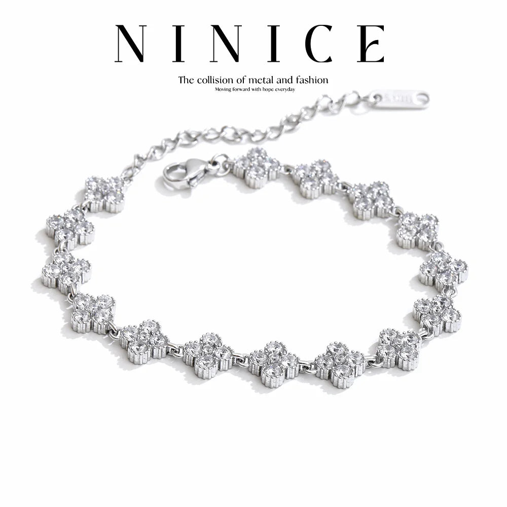 NiNice 316L Stainless Steel Cubic Zirconia Bracelet – Exquisite Minimalist Fashion Jewelry for Women, Elegant & Durable Design