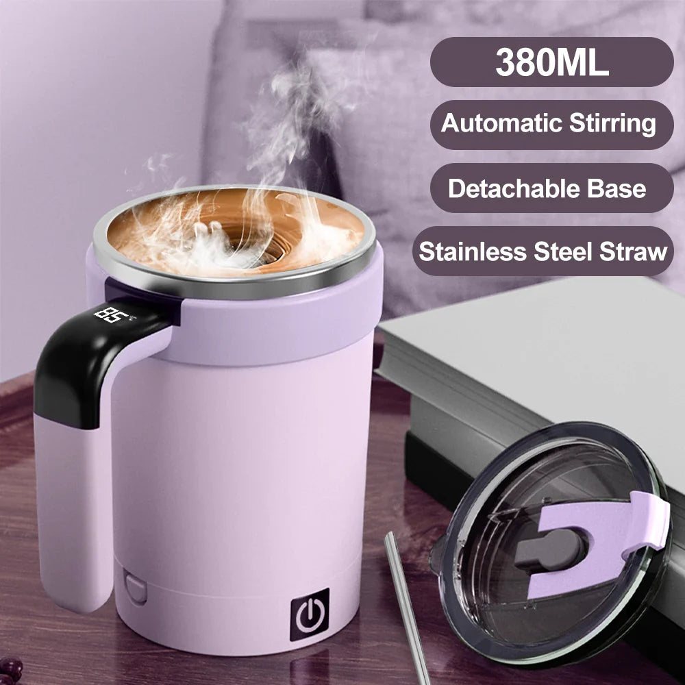 Automatic Rechargeable Electric Coffee Cup Stirrer – Stainless Steel Magnetic Self-Stirring Mug with Detachable Base