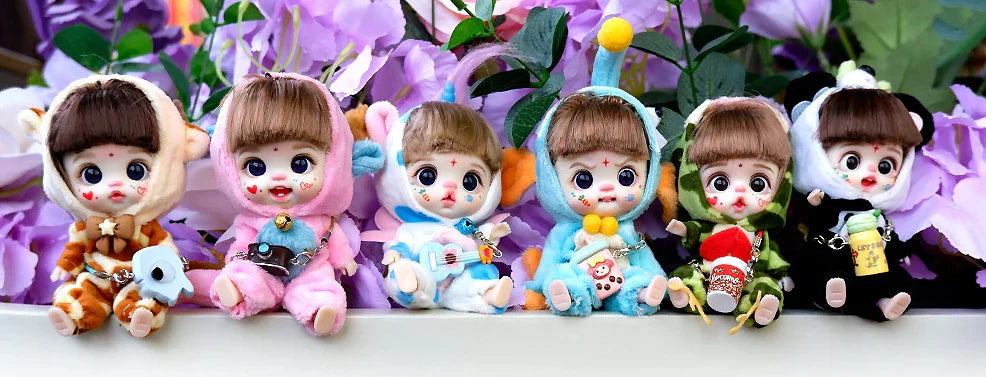 Mini Labbu Pocket Doll – Jointed Blythe-Style Boy & Girl Doll for Girls, Rainbow Ball Mobile Phone Decoration