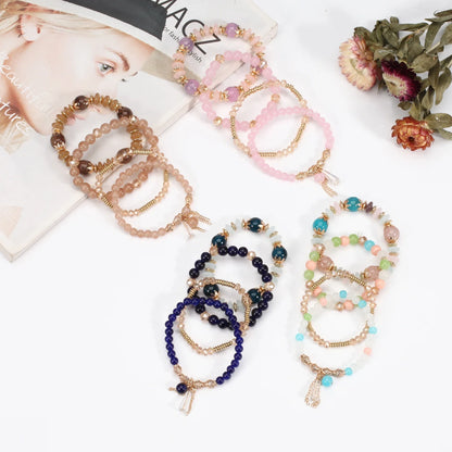 Bohemian Stackable Bead Bracelets for Women - Multilayered Pendant Charm Stretch Bangles