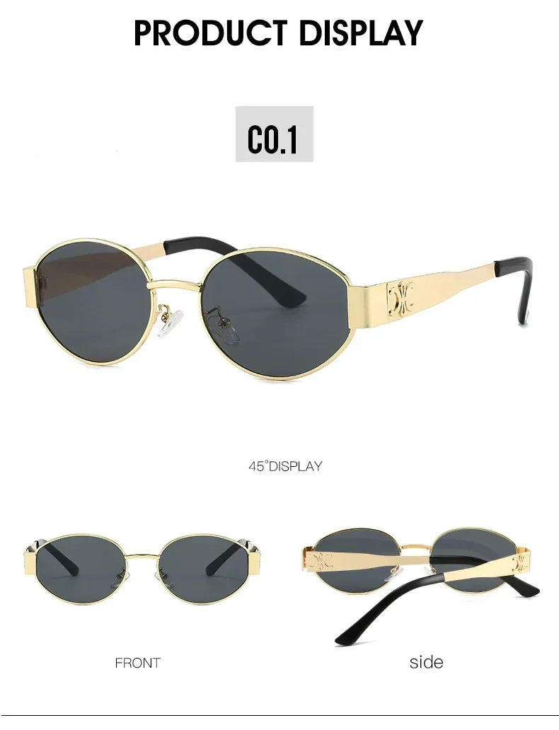 Luxury Metal Brand Sunglasses for Men & Women – Unisex Designer Oval Fashion Eyewear UV400 Shades