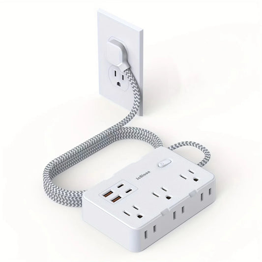 US Plug Power Strip – Braided Extension Cord with USB & Type-C Charging, Smart Home Electrical Outlet & Network Filter