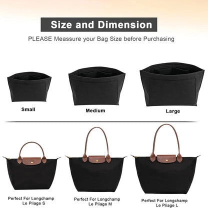 Longchamp Le Pliage S/ML Purse Organizer Insert — Custom Felt Liner with Multi-Compartment Bag Organizer