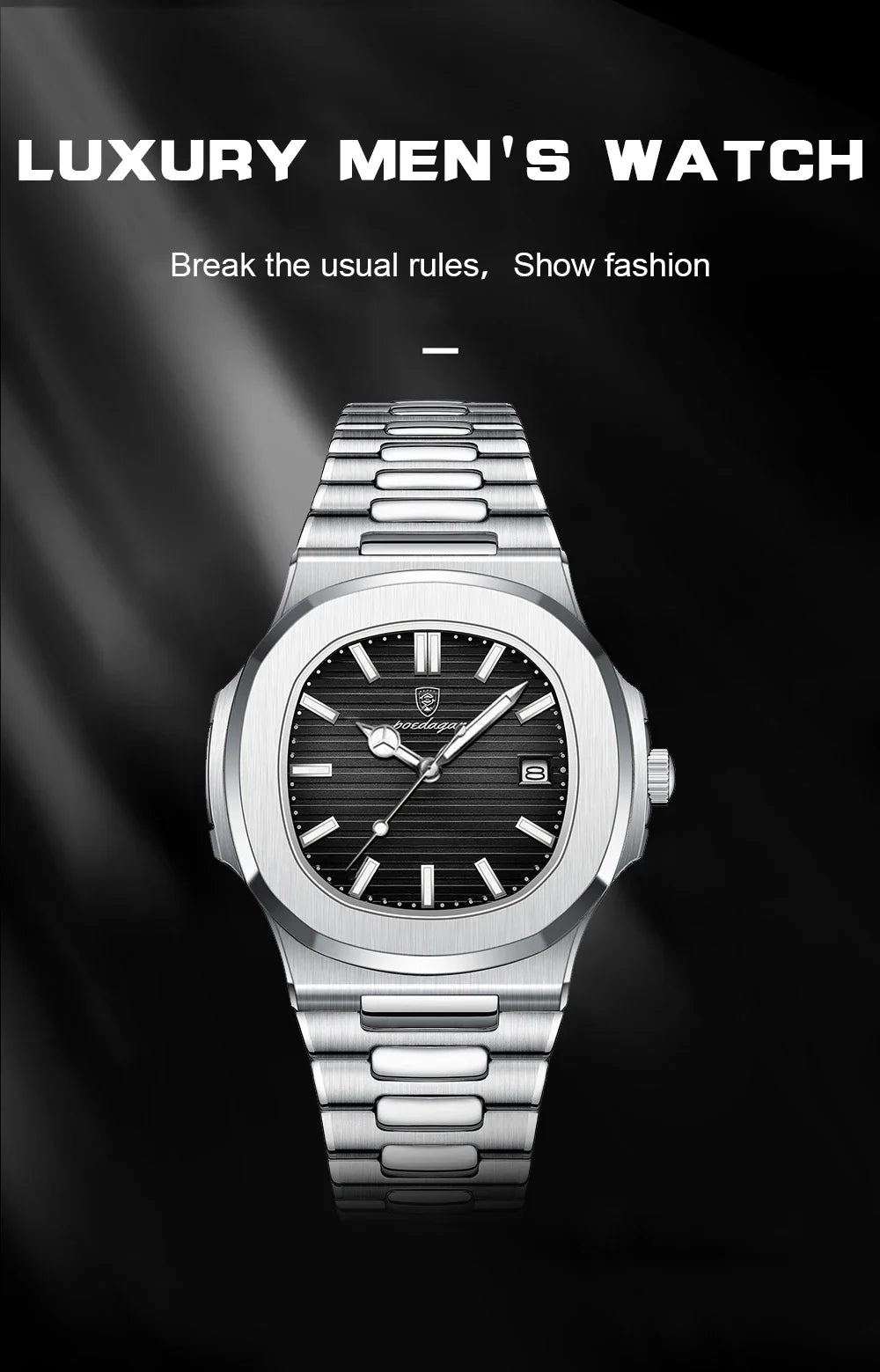 POEDAGAR Luxury Men's Sports Watch — Waterproof Luminous Quartz Wristwatch with Square Dial & Date