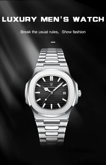POEDAGAR Luxury Men's Sports Watch — Waterproof Luminous Quartz Wristwatch with Square Dial & Date