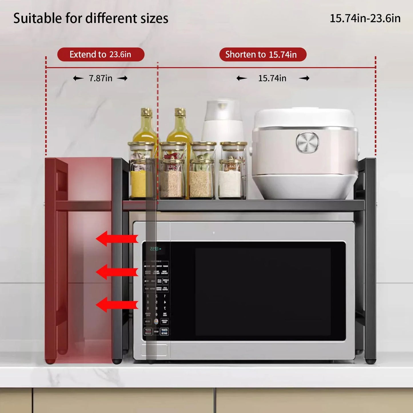 Expandable 42-64cm Microwave Shelf Organizer - Moisture & Rust Proof Countertop Organizer for Tableware Storage