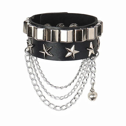 Punk Rock Hip Hop PU Leather Bracelet – Unisex Skull, Pentagram & Rivet Chain Bracelet, Trendy Party Jewelry Accessory