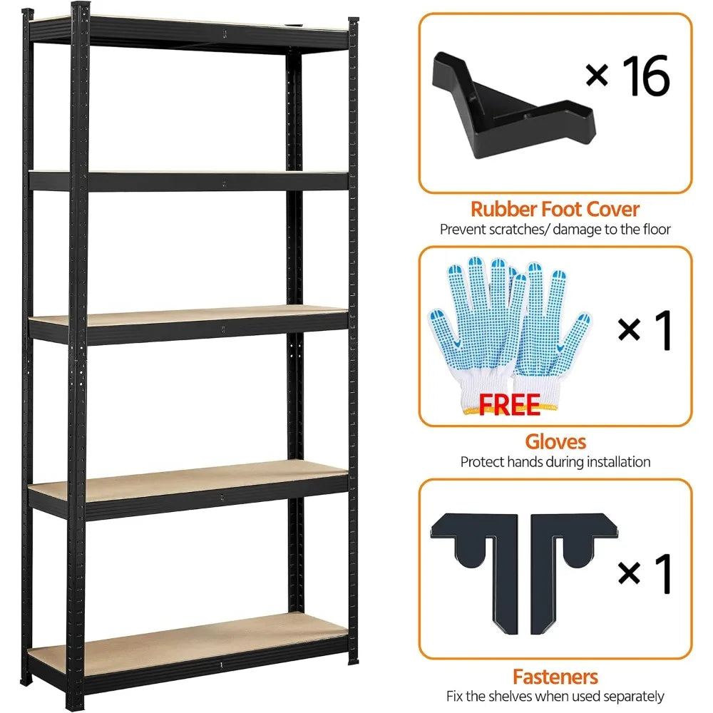 2PCS 5-Tier Adjustable Metal Storage Shelves – Heavy-Duty Utility Racks for Garage & Home