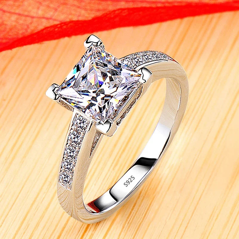 18K White Gold Color Solitaire Ring - 2 Carat Zirconia Diamond Style Wedding Band Luxury Jewelry for Women