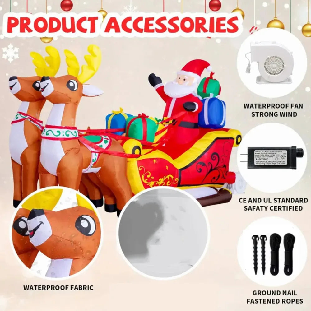 2.1M Inflatable Christmas Decoration – Santa Claus Riding Sled with Reindeer for Indoor & Outdoor Garden and Party Decor