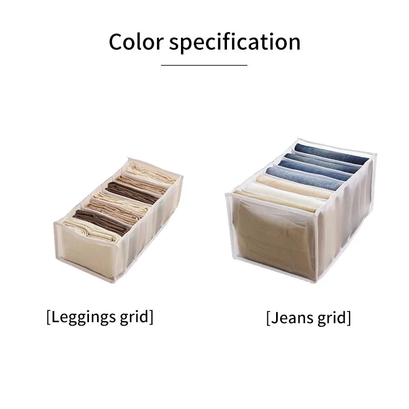 7-Grid Jeans Storage Box — Closet & Wardrobe Drawer Organizer for Clothes, Pants, and Socks Separation