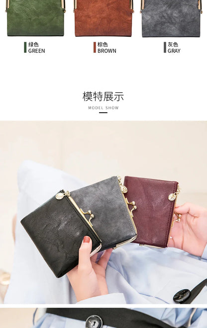 MIYIN Women’s Small Wallet – RFID Compact Bifold Leather Coin Purse with Zipper & Kiss Lock, Vintage Design