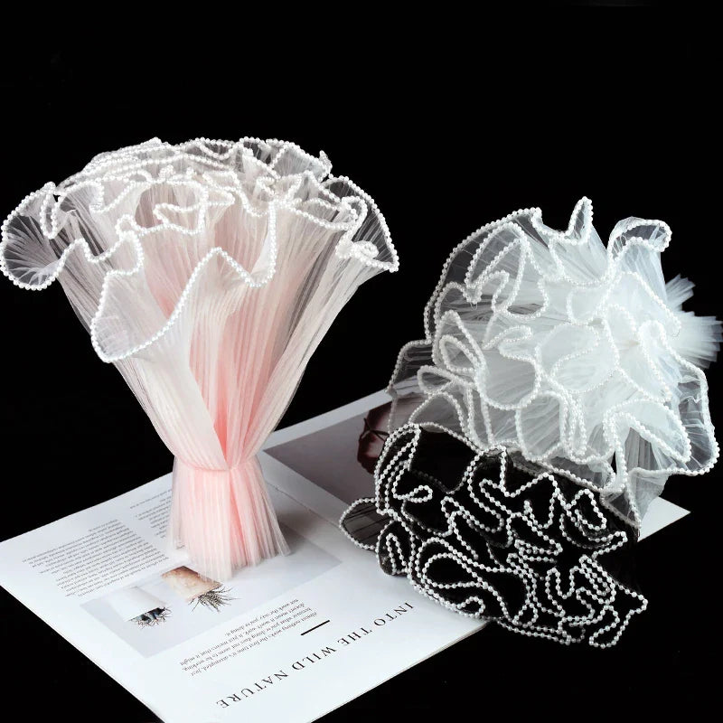 Tulip & Rose Pearl Mesh Tulle Roll — Flower Bouquet, Bobo Balloon, Birthday, Wedding & Anniversary Gift Wrapping