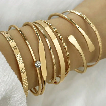 8Pcs Fashion Twist Texture Crystal Geometric Bangle Bracelet Set for Women – Statement Jewelry Accessories