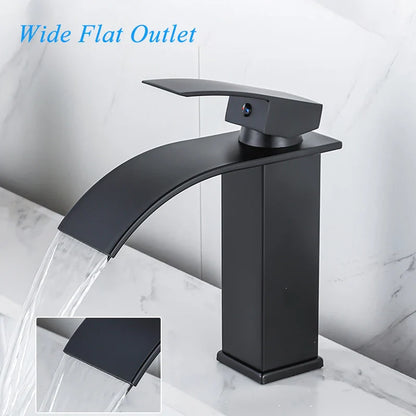 Bathroom Basin Sink Faucet - Deck Mount Waterfall Spout Tap with Single Handle, Hot & Cold Water Mixer for Vanity Washbasin
