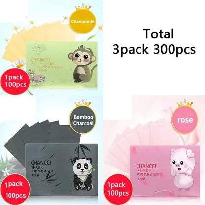 100/300PCS or 6 Packs Portable Facial Oil Blotting Papers – Oil Control & Face Cleansing Wipes