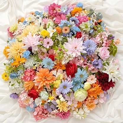 20/52Pcs Artificial Silk Flowers – Random Mix Fake Flowers for Home Decor, DIY Crafts, Wedding, and Bridal Accessories