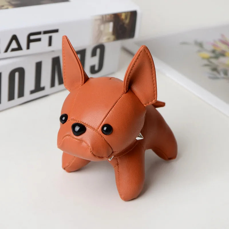 Punk French Bulldog PU Leather Dog Keychain — Fashion Bag Charm for Women Car Key Ring