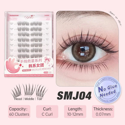 Yelix Self-Adhesive False Eyelashes — Reusable DIY Cluster Lashes, Glue-Free, Natural Soft