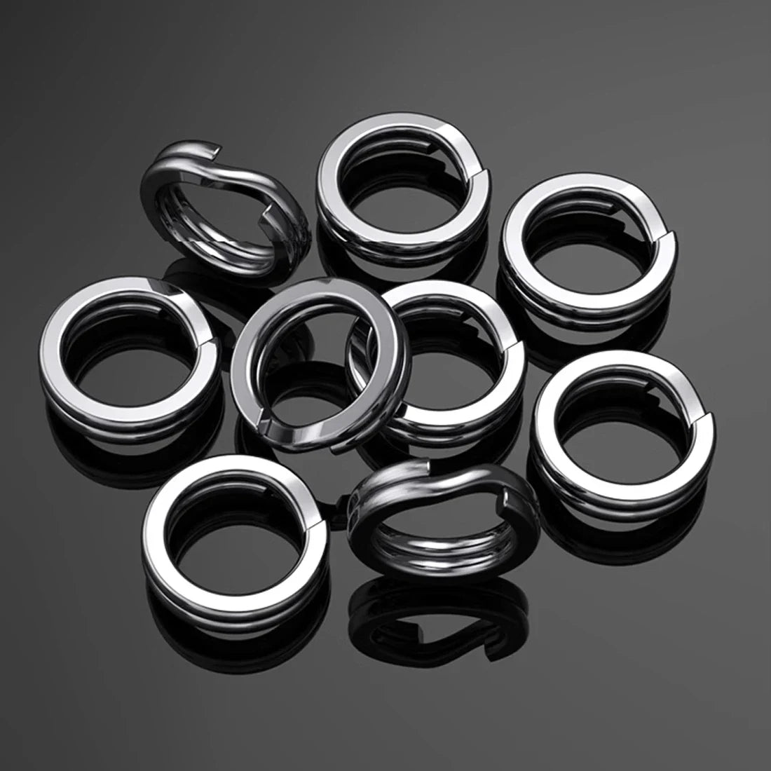 9KM 30PCS Fishing Split Rings - Stainless Steel Black Lure Connectors for Saltwater Terminal Tackle Accessories