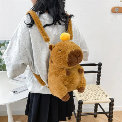 Kawaii Capybara Plushie Backpack - Mini Fur Doll Shoulder Bag for Children & Gift for Girlfriend