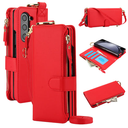 Crossbody Leather Wallet Case with Card Slots, Zipper & Kickstand for Samsung Galaxy Z Fold 3/4/5/6 – Wristband & Ring Holder