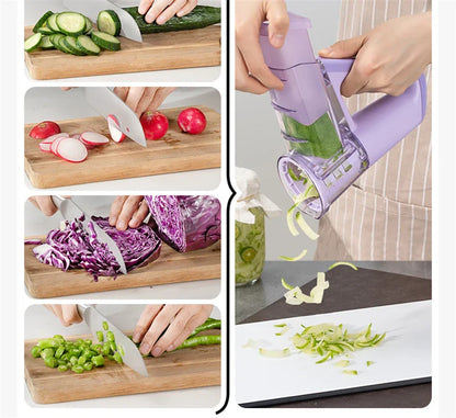 LMETJMA Electric Cheese Grater & Salad Maker – 40W Portable Rotary Slicer Shredder with 4 Blade Attachments (JT363)