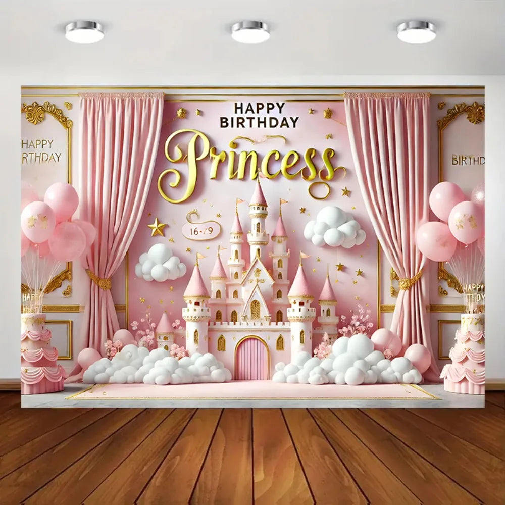 Princess Birthday Party Backdrop - Colorful Family Celebration Background Cloth
