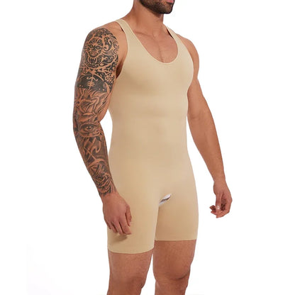 Men’s Sleeveless Bodysuit Shaper — Full Body Compression Undershirt, Tummy Control Slimming Vest Shapewear