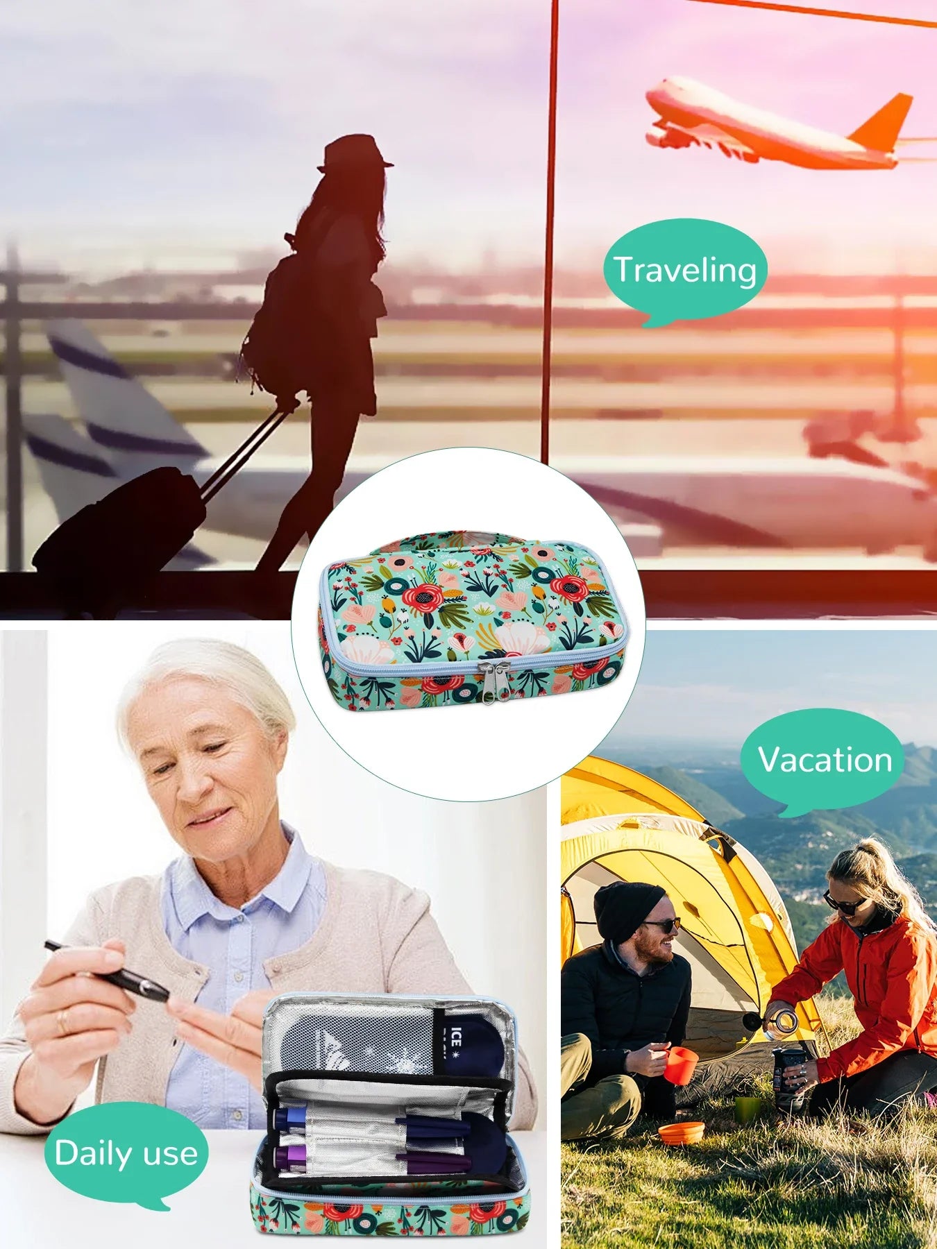 Large Portable Insulin Cooler Bag – Lightweight Durable Travel Cooler for Outdoor Camping and Travel