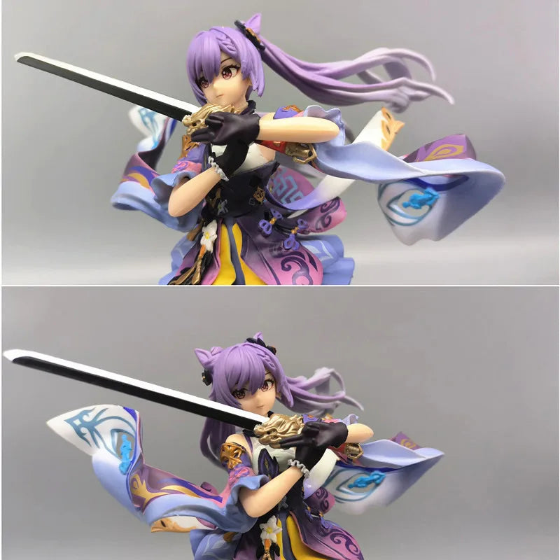 25CM Genshin Impact Keqing & Hu Tao Anime PVC Figure – Sword Swing Action Desktop Decoration Toy