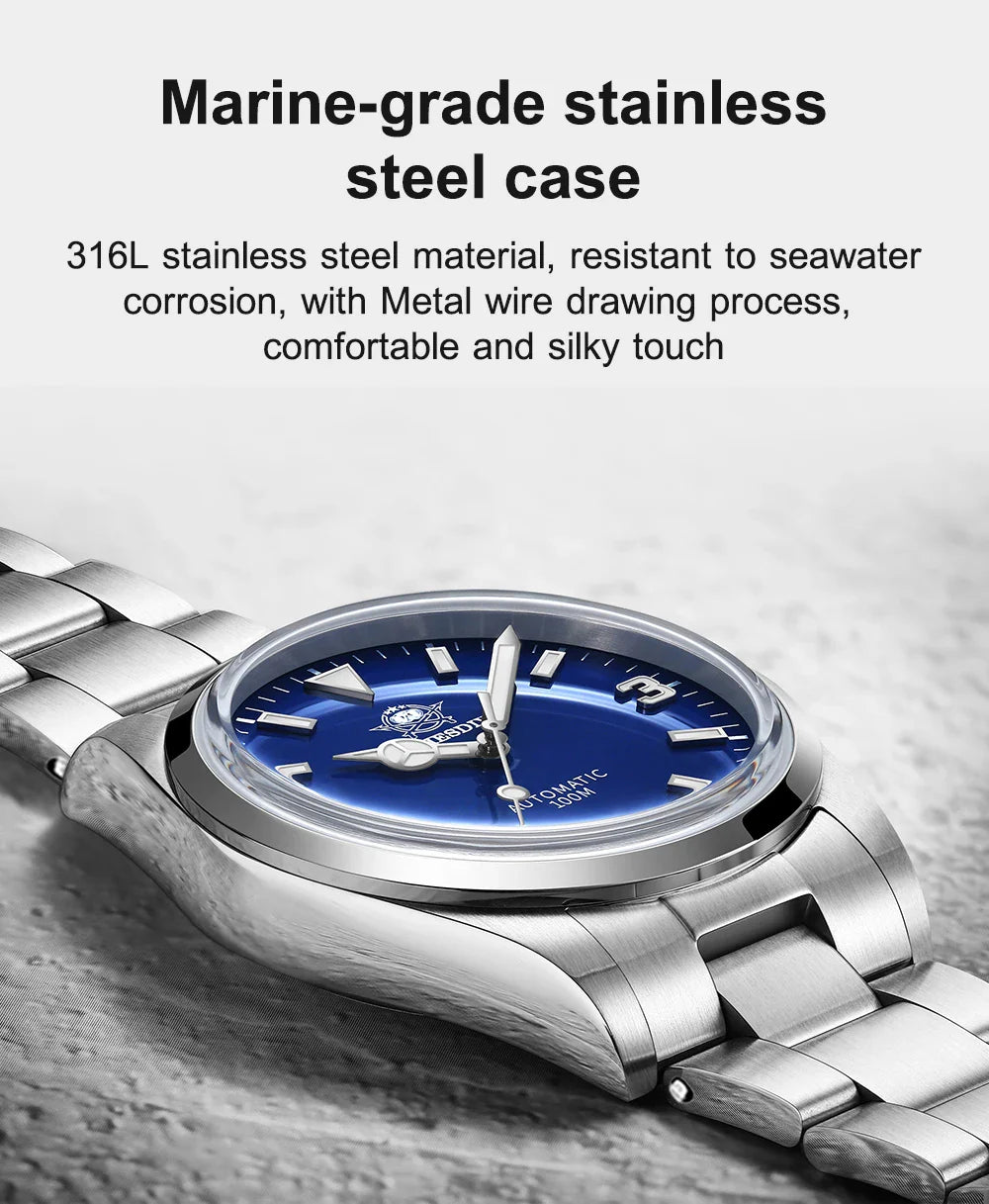 ADDIESDIVE Luxury Men’s Automatic Watch — BGW9 Luminous Bubble Mirror, Sapphire Glass, 100M Waterproof Steel Analog Timepiece
